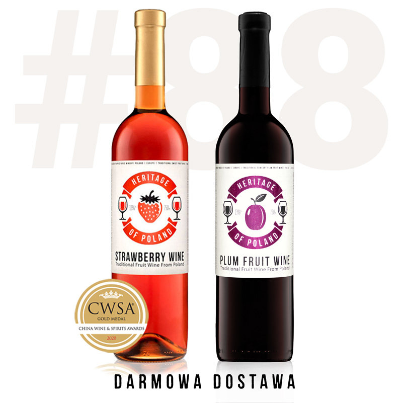 Zestaw win - wino truskawkowe i wino śliwkowe- darmowa dostawa. Heritage of Poland